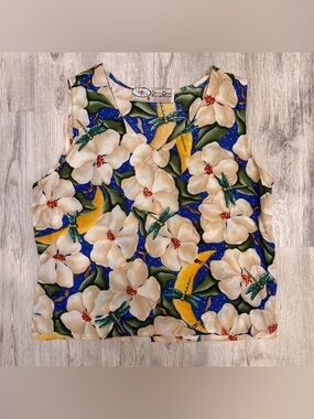 Bayou Wear Tropical Floral Rayon Tank Top XL Made in USA